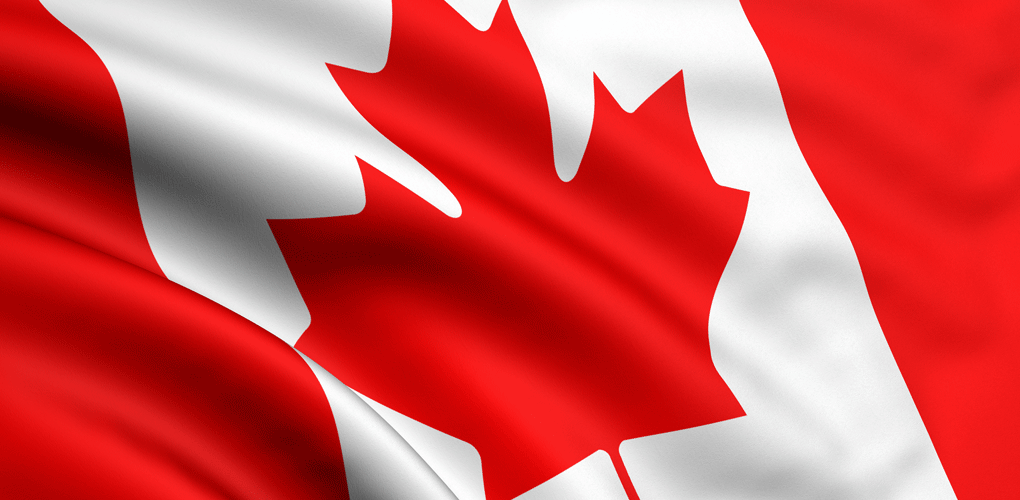 Canadian flag fluttering in the wind
